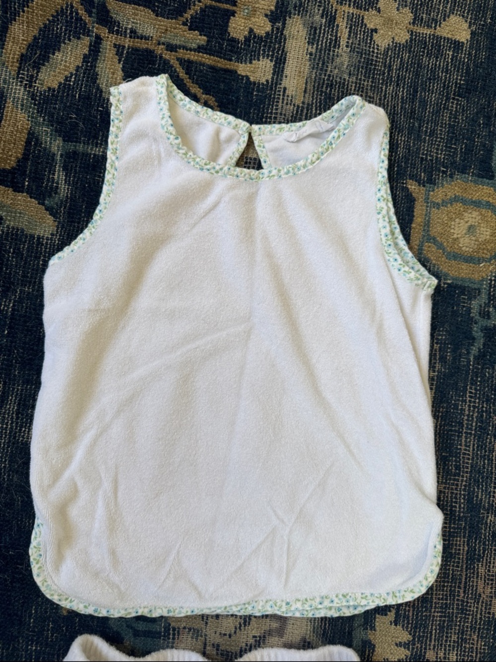 Kids White Terrycloth Matching Set with Green Trim - Picture 3 of 3